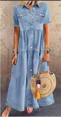 fashionindependent stationexportfashiontrendysummer short-sleeved casual style lapel distressed denim dress