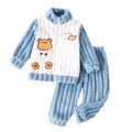 Autumn/winter kids' two-piece set: thickened flannel zip-up jacket and pants, cartoon design, girls' warm loungewear set