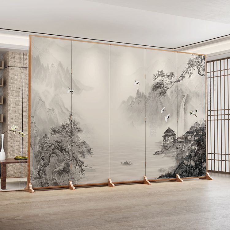Used folding screen partition - premium living room accent, mobile office divider, simple live stream backdrop, creamy style