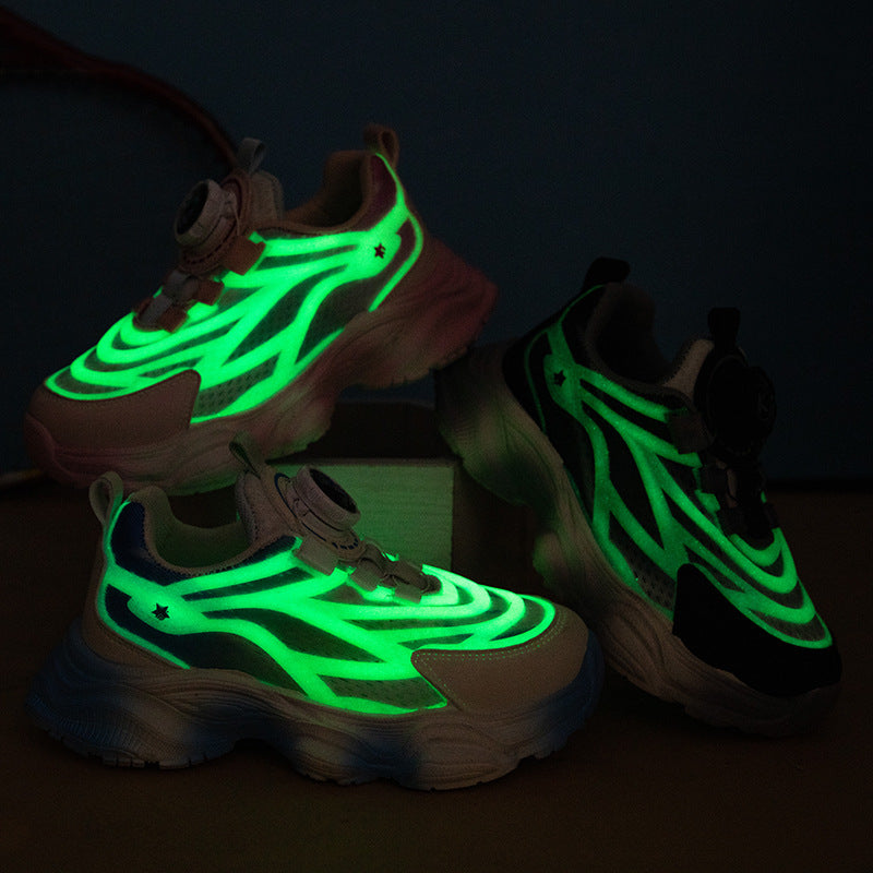 Fashion personalized sports shoes boys and girls cool luminous running shoes rotating buttons