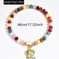 european and american bohemian colorful handmade beaded necklace for women - summer beach chic, versatile heart pendant jewelry