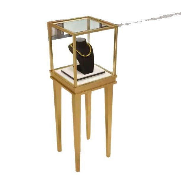 Source Factory Wood Metal LED Lights High Block Jewelry Display Cabinet Jewelry Store Commercial Display Stand Storage