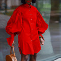 C8415m cross-border supply of european and american clothing  new style fashion pure color shirt dress foreign trade shirt