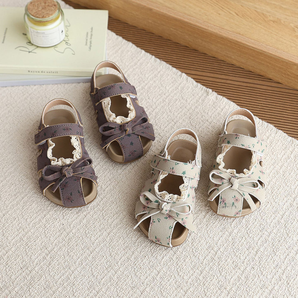 Custom girls' birkenstock sandals - new summer collection: kids' bow-tie floral princess sandals, open-toe beach shoes for toddlers and young children