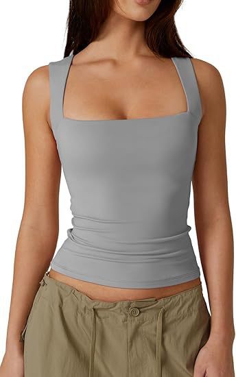 2025 european and american style amazon streetwear hot girl fashion square neck basic slim-fit sleeveless tank top women's undershirt