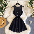 French style sleeveless knitted dress - new summer korean a-line mini dress for women, slimming pink skirt
