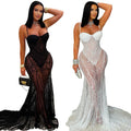 C7520 cross-border   fashion women's sexy lace-trimmed see-through slip dress