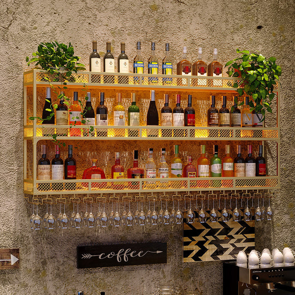 Bar light wine rack wall hanging bar counter wall display rack upside down cup holder hotel household wall hanging wine cabinet rack