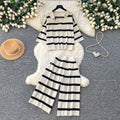 Lazy style stripesv-neck two-piece set women's summernew arrivalwork clothing style round neck topshigh waist pantsslimming looksuit