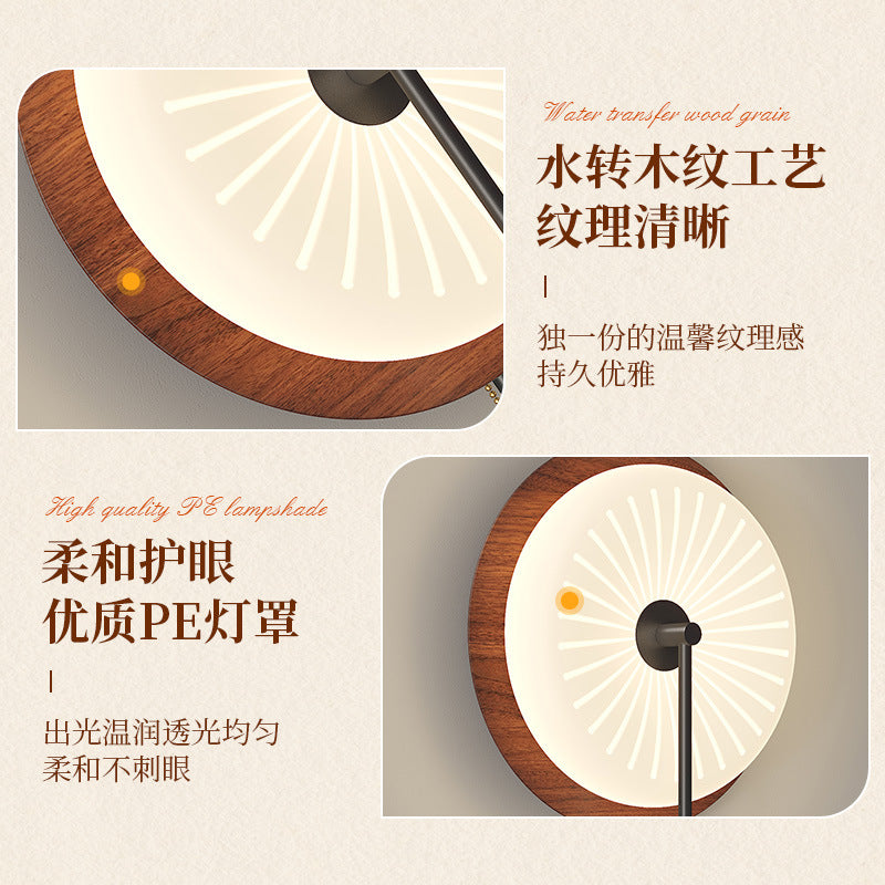 Medieval walnut pattern retro bedside wall lamp French cream donut living room bedroom background wall lighting