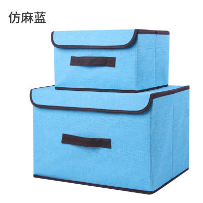 Imitation linen fabric storage box foldable clothing sundries portable dustproof storage box with lid folding storage box wholesale