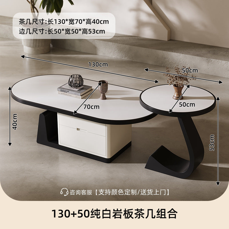 living room home small apartment coffee table oval slate storage solid walnut wood mid-century style with drawer