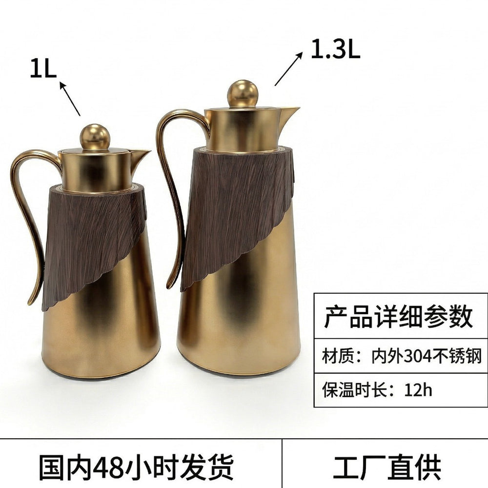 Factory price 2pcs insulated kettle new arrivalaccessible luxury wood grain stainless steel long-lasting lock insulated kettle export hot selling