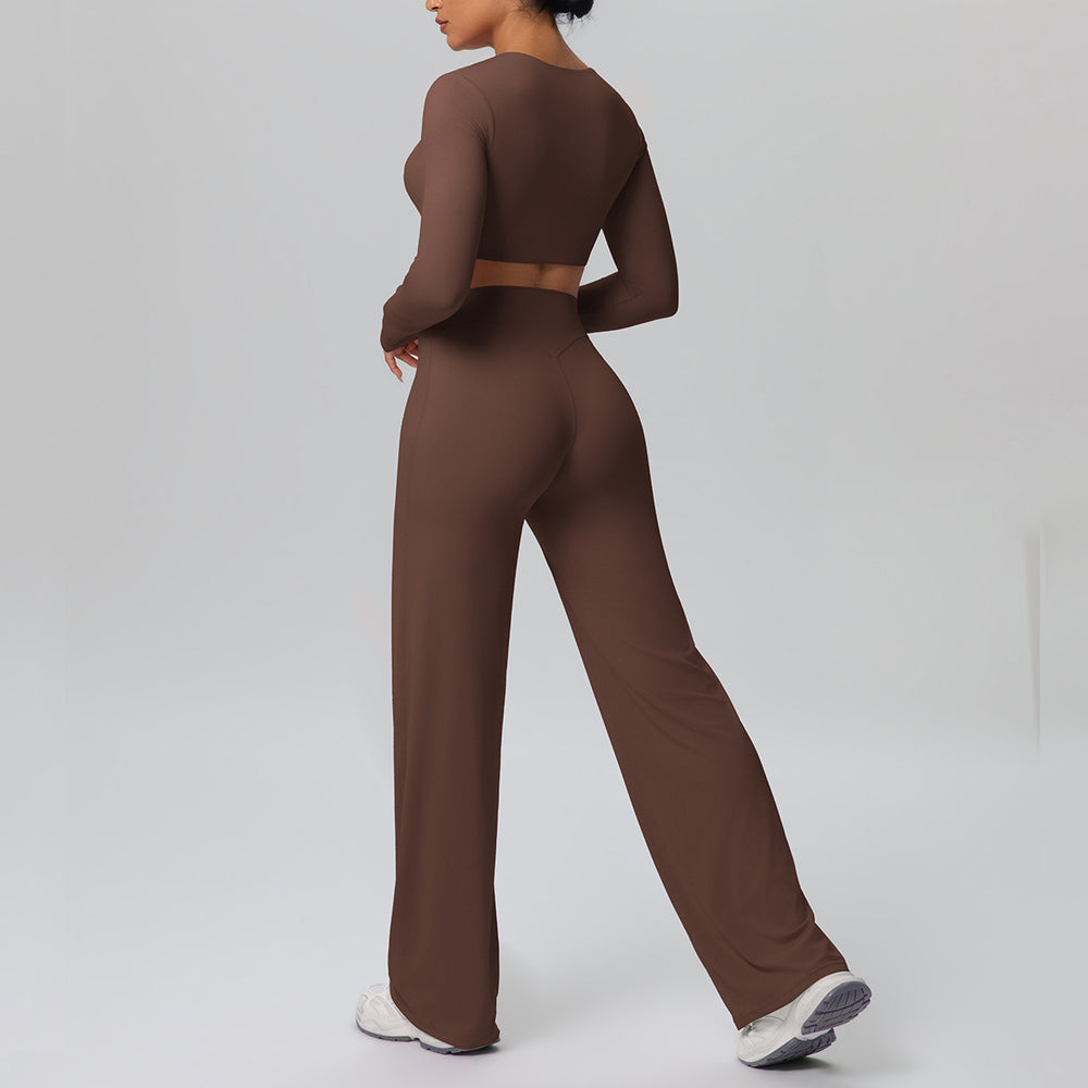 New arrival: solid color double-sided brushed microfiber seamless wide-leg activewear set - perfect for running, yoga, and fitness