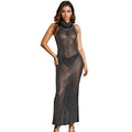 C7077 cross-border   independent station fashionable women's hot diamond v neck sleeveless dress length