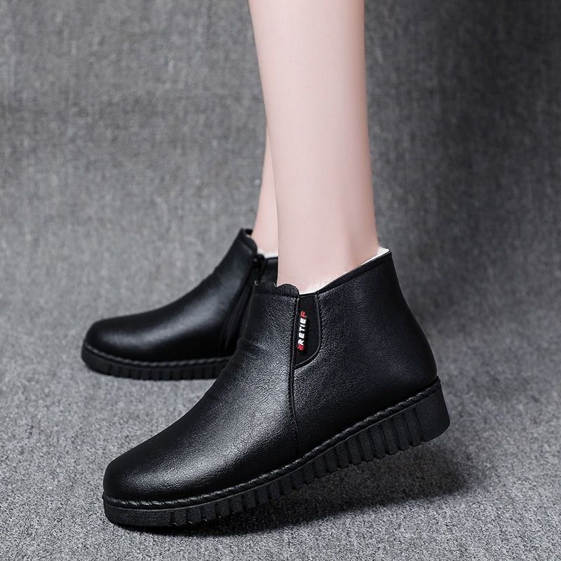 Thickenedheattech middle-aged and elderly cotton shoes women's winterladieswear shoes fleece-linednon-slipflats soft bottom plaid grandma leather shoes