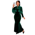Amazon velvet tassel two-piece set bow tie shawl cinched waist mermaid evening gown dresses