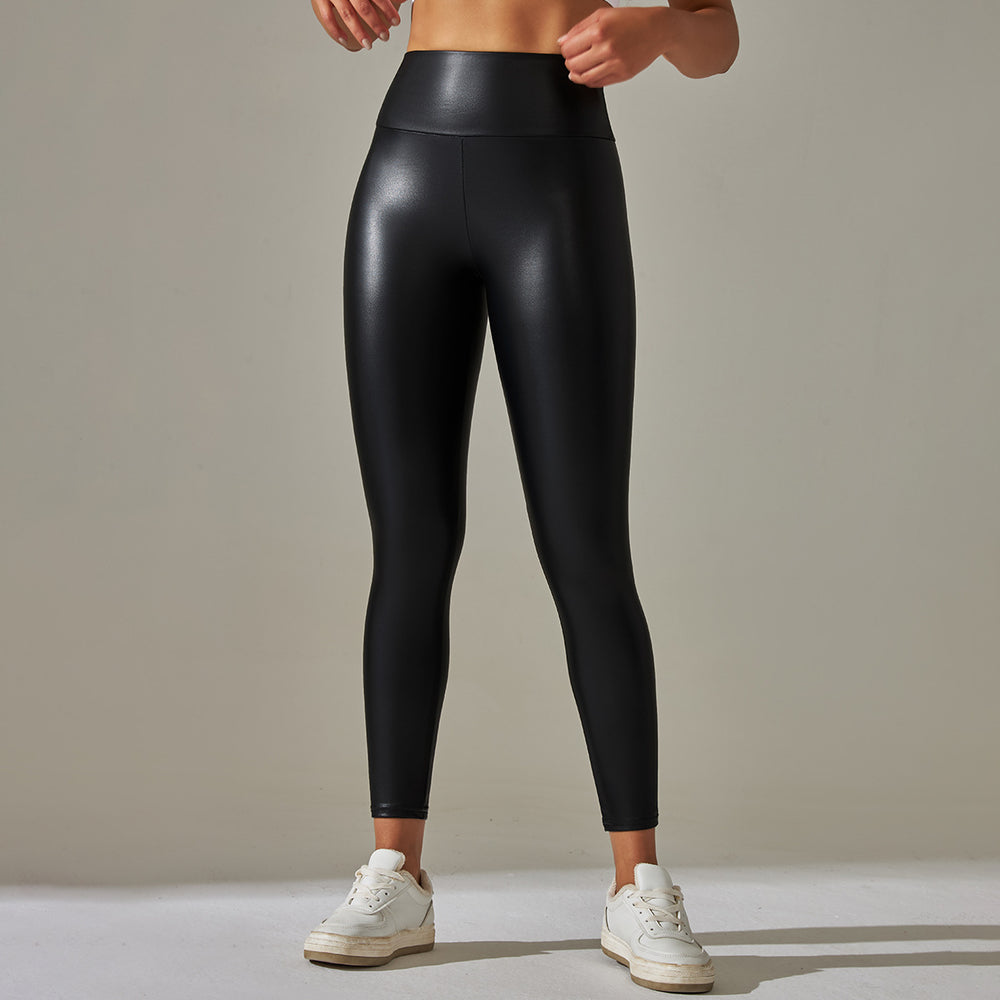 Clearance european and american cross-border  elastic pu leather pants women's colorful high waist tight butt outwear yoga bottom pants