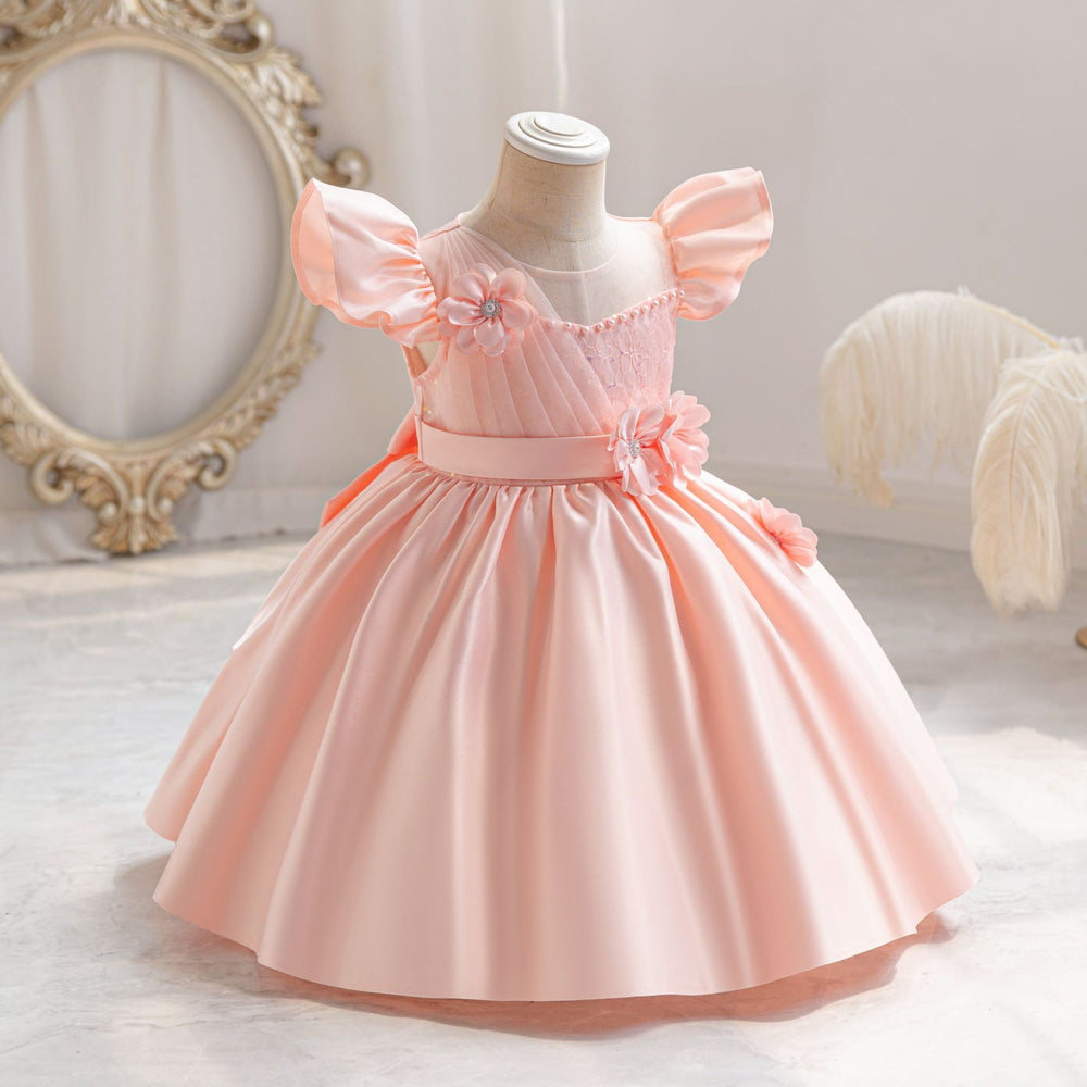 Ready-to-ship toddler & kids' satin dress - princess style with airplane sleeves - perfect for baby's first birthday!