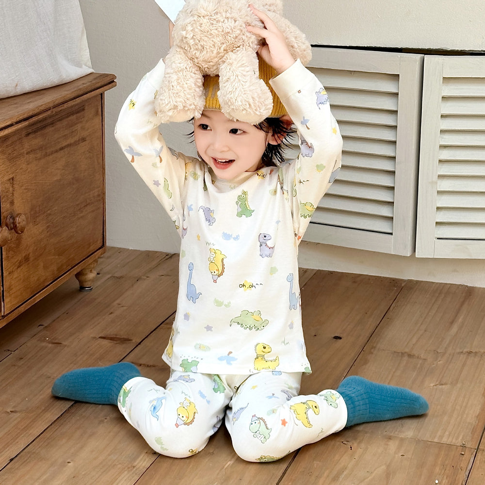(100% cotton) children's spring/autumn printed thermal underwear set - boys' and girls' home wear, baby and kids' styles