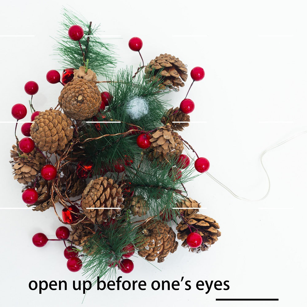LED Christmas copper wire light pine cone pine needle bell red fruit decorative light string battery box Christmas rattan lights string