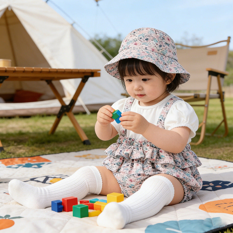 Newborn baby girl summer outfit: pastoral style princess romper - lightweight, two-piece look for outdoor wear