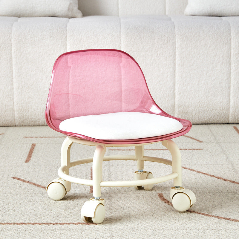 Pulley low stool transparent small chair universal wheel stool toddler children acrylic beautiful seam household backrest small size