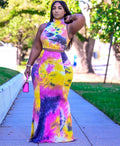Plus size women's summer outfit: european & american style casual color block tank top + midi skirt two-piece set - perfect for  &
