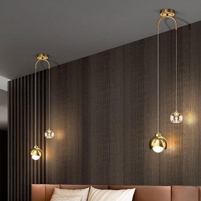Modern minimalist black and gold half-round crystal pendant light - italian style bedside, bar, dining room, and hotel lighting fixture