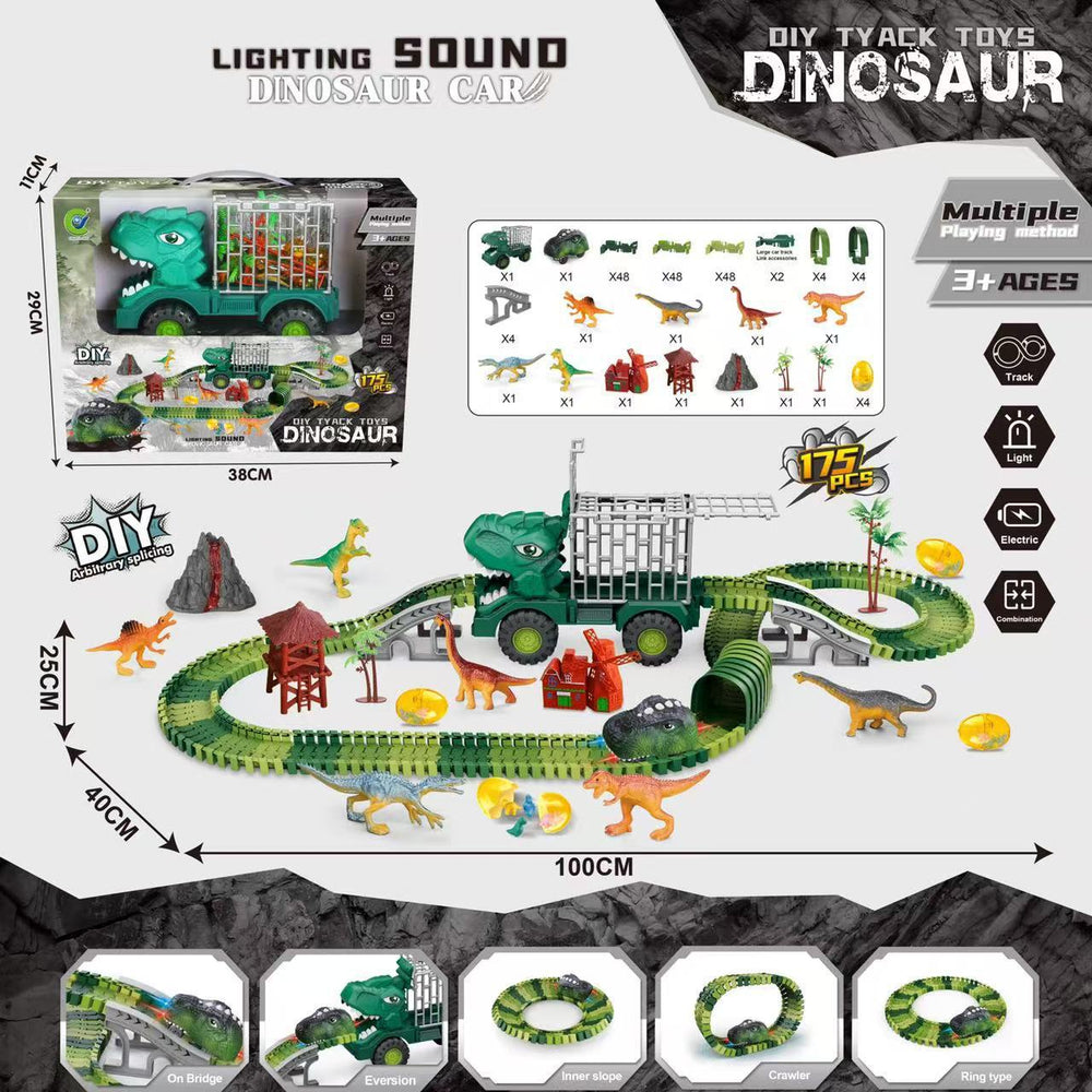 hot-selling electric dinosaur track car diy versatile assembly building educational roller coaster tunnel toy wholesale