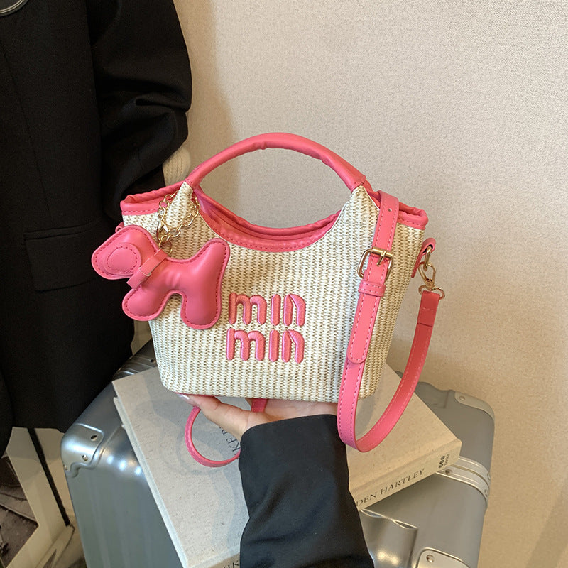 Cross-border high-end popular portable bucket bag women's 2025 new trend fashion versatile woven shoulder messenger bag