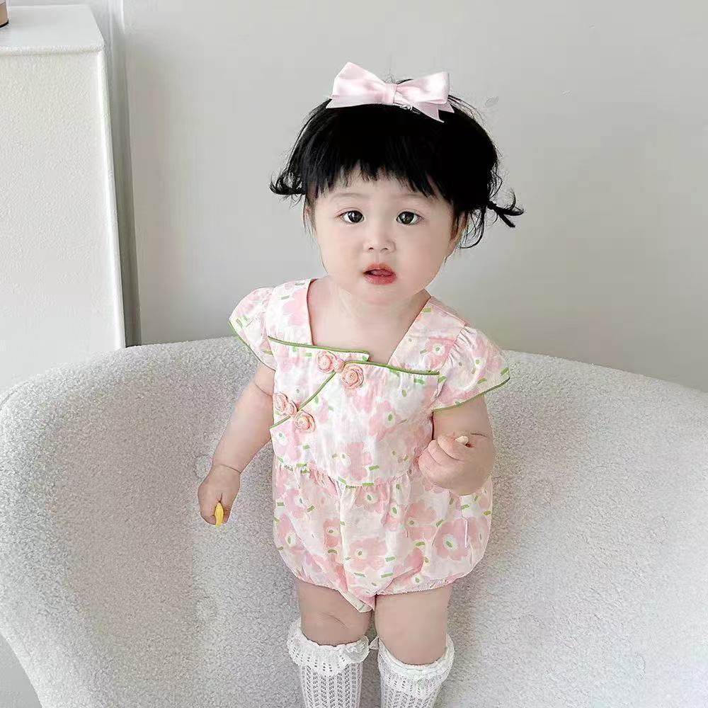 Summergirlnew arrivalflorals short-sleeved butt-covering korean stylenew arrivalbaby girl cute stylekids summer clothing rompers