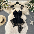 Summer sexy retro chic hot girl pure desire style lace mesh ruffle trim cinched waist bandeau slip dress