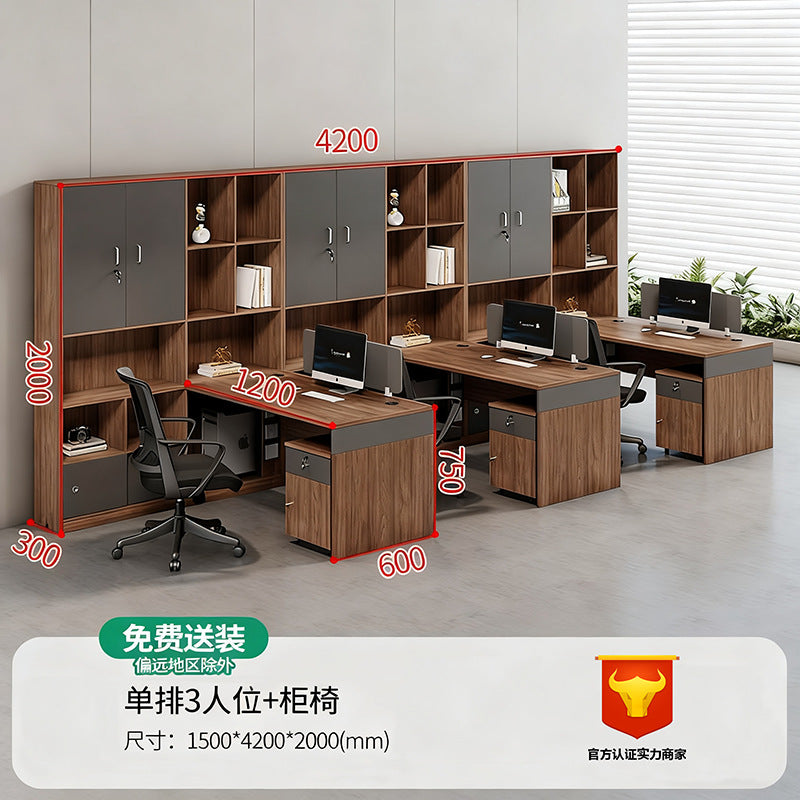 Financial office desk set - executive office desk with high cabinet, two-seat facing configuration for accountants and managers