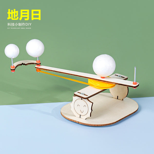 Science and technology small production wooden handmade DIY earth moon and sun three-ball instrument science experiment primary school students assemble steam teaching aids