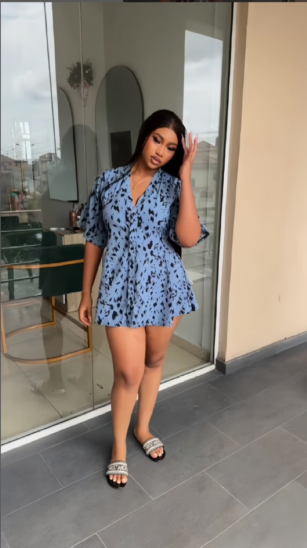 European and American  women's clothing 2024 autumn and winter new short-sleeved V-neck strap printed single-breasted cardigan dress