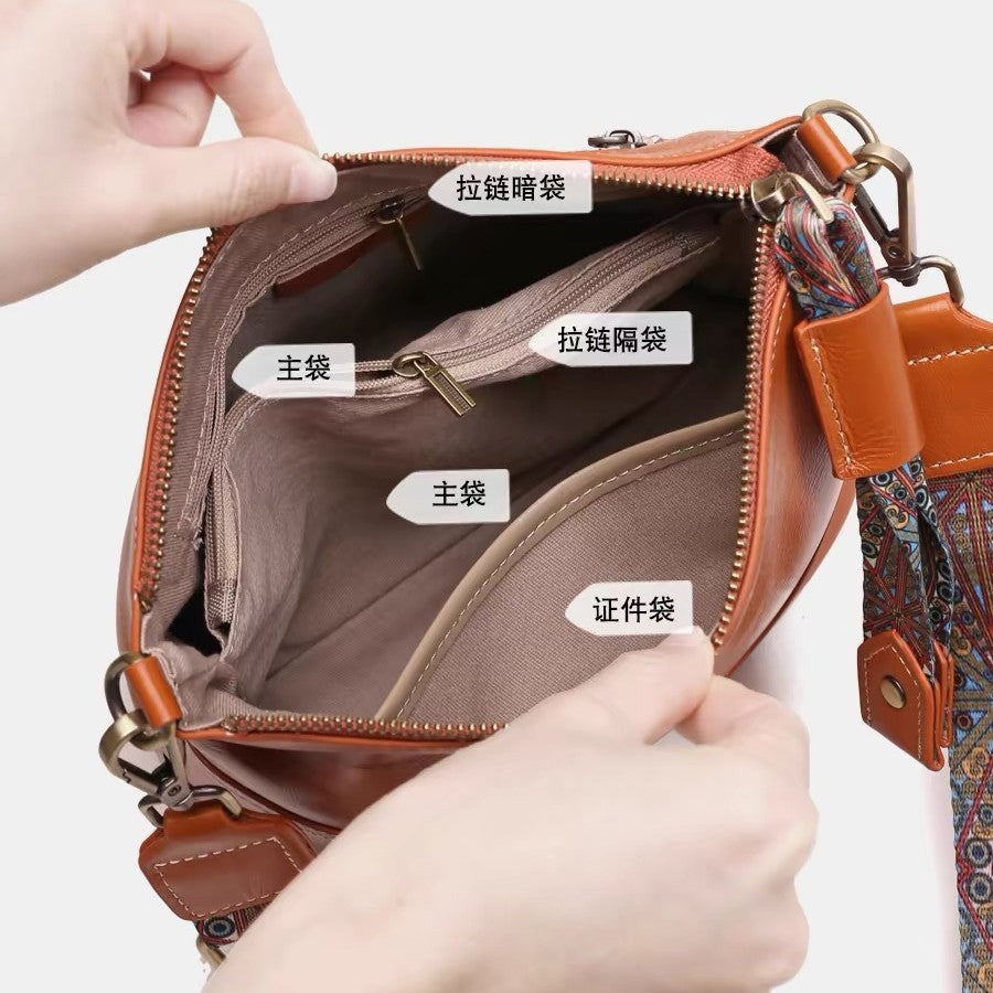 Vegetable tanned first layer cowhide women's bag shoulder women's bag fashion multi-compartment large capacity practical bucket bag soft leather