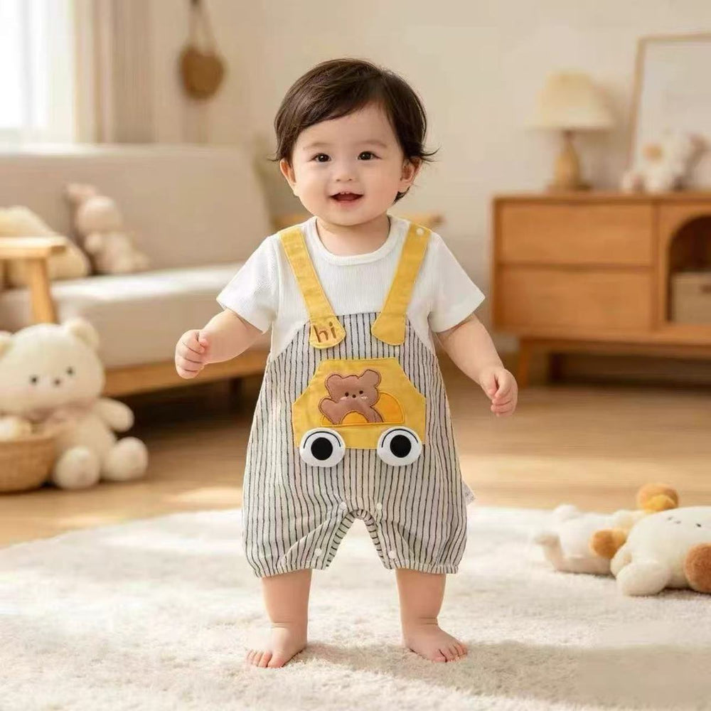 Summer lightweight baby cartoon romper - cute short-sleeve crawling suit - adorable summer outfit