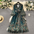 2024 early spring new french chic one-piece tie-waist printed dress - women's luxury elegant maxi dress