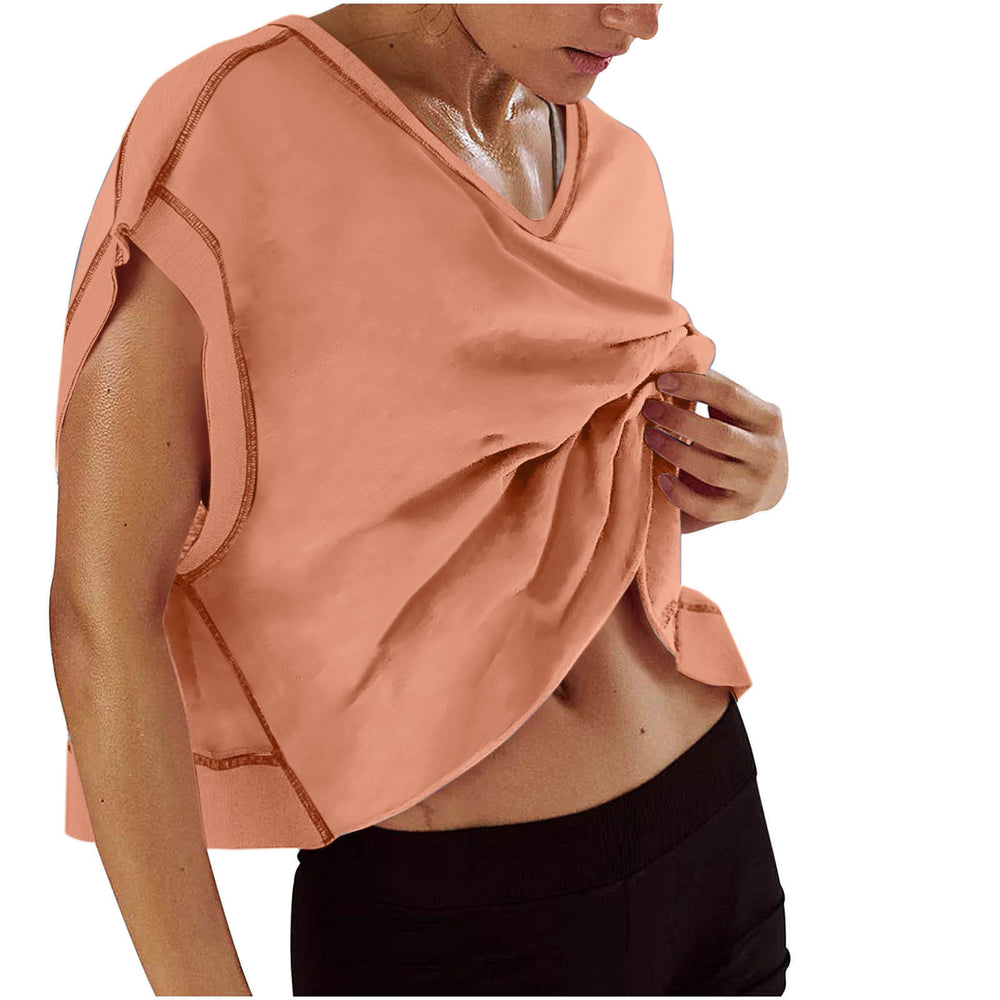 cross-border  women's casual loose solid color v-neck sports backless cutout yoga t-shirt