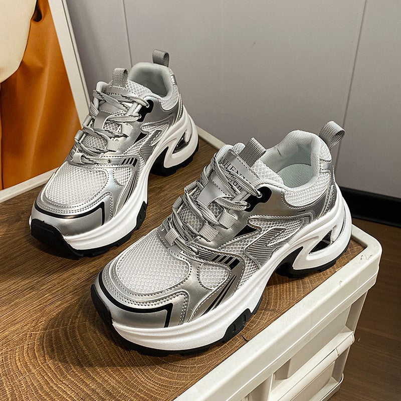 Best selling silver dad shoes women 2026 summer new arrivaleasiest for matchpetites heightened thick solecasual breathable sports shoes