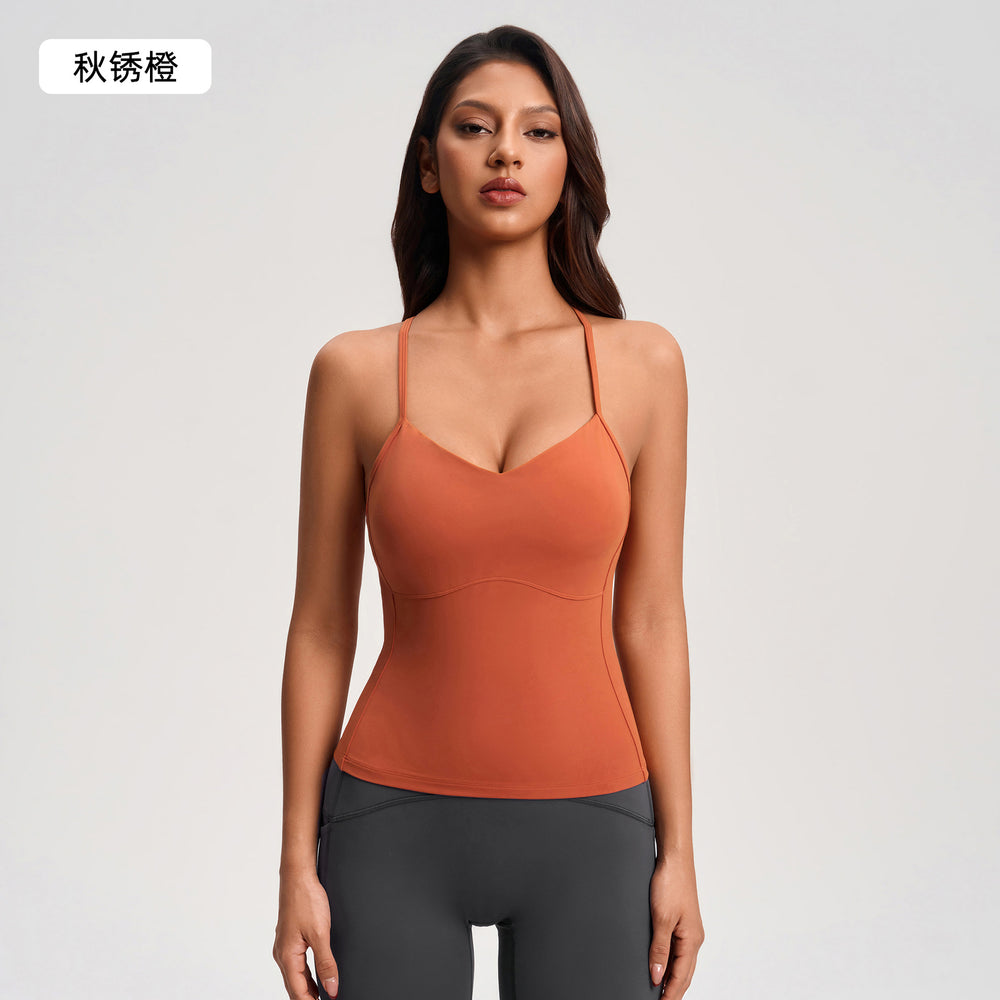Women's yoga tank top with built-in bra pads, shockproof, high-stretch activewear for fitness, running, and training - camisole style (yg-1004)