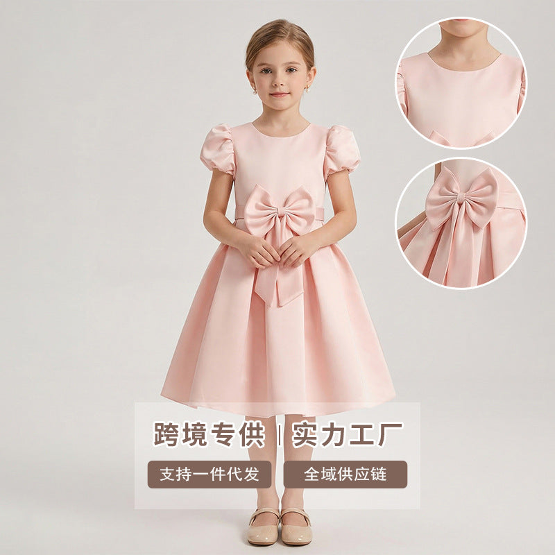 Girls' satin princess dress - pink sweet style birthday outfit, stylish children's dress, first birthday gown for girls