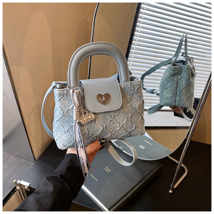Cross-border denim bag women's summer 2025 new fashion niche messenger bag high-end popular portable bucket bag