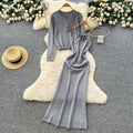 Feminine eleganttwo-piece set autumn classy waist suspender knittingdress+long sleevescardiganoutwear
