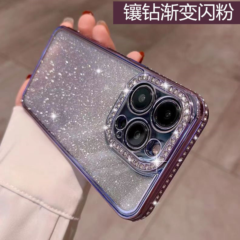 New arrival diamond-encrusted electroplated glitter rhinestone 17 suitable for iphone15pro mobile phone case apple 13 all-inclusive protective cover