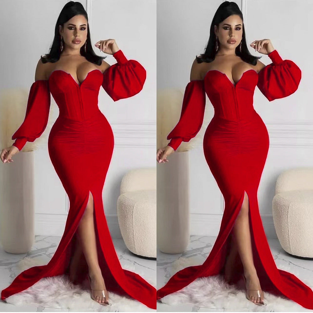 African women's corset bodycon floor-length sexy party dress evening gown - cross-border supply * includes clear straps