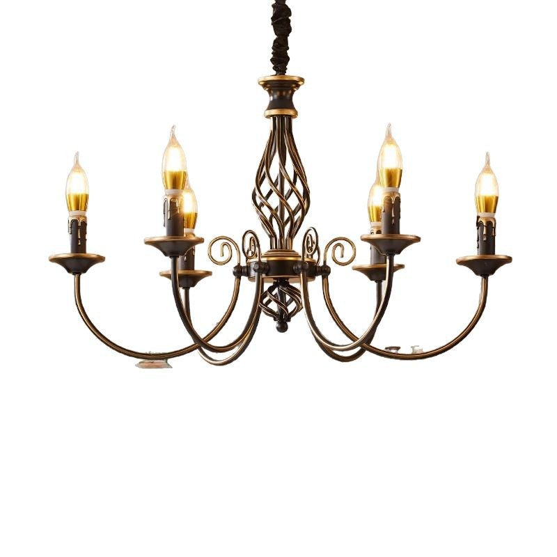 American restaurant chandelier simple modern bedroom study cafe personalized pastoral country retro wrought iron candle lamp