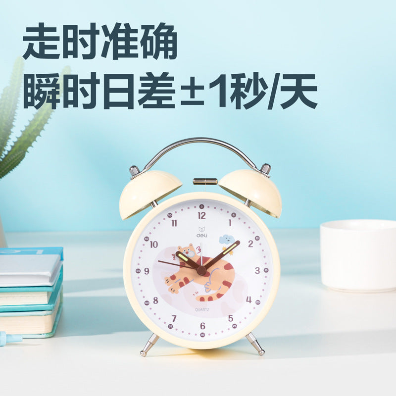 Deli 8836 Pointer Bell Alarm Clock Student Silent Luminous Lighting Tapping Alarm Clock Moe Moe Appearance Alarm Clock
