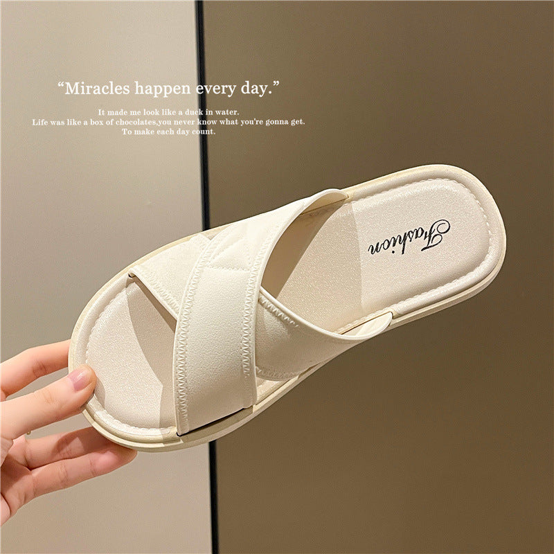 Women's summer slippers 2024 korean style casual trendy soft sole crossover strap fairy style beach one-strap lazy slippers
